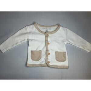Rachel Zoe Baby Cardigan 3-6M Ivory Beige Striped Pocket Cotton Sweater